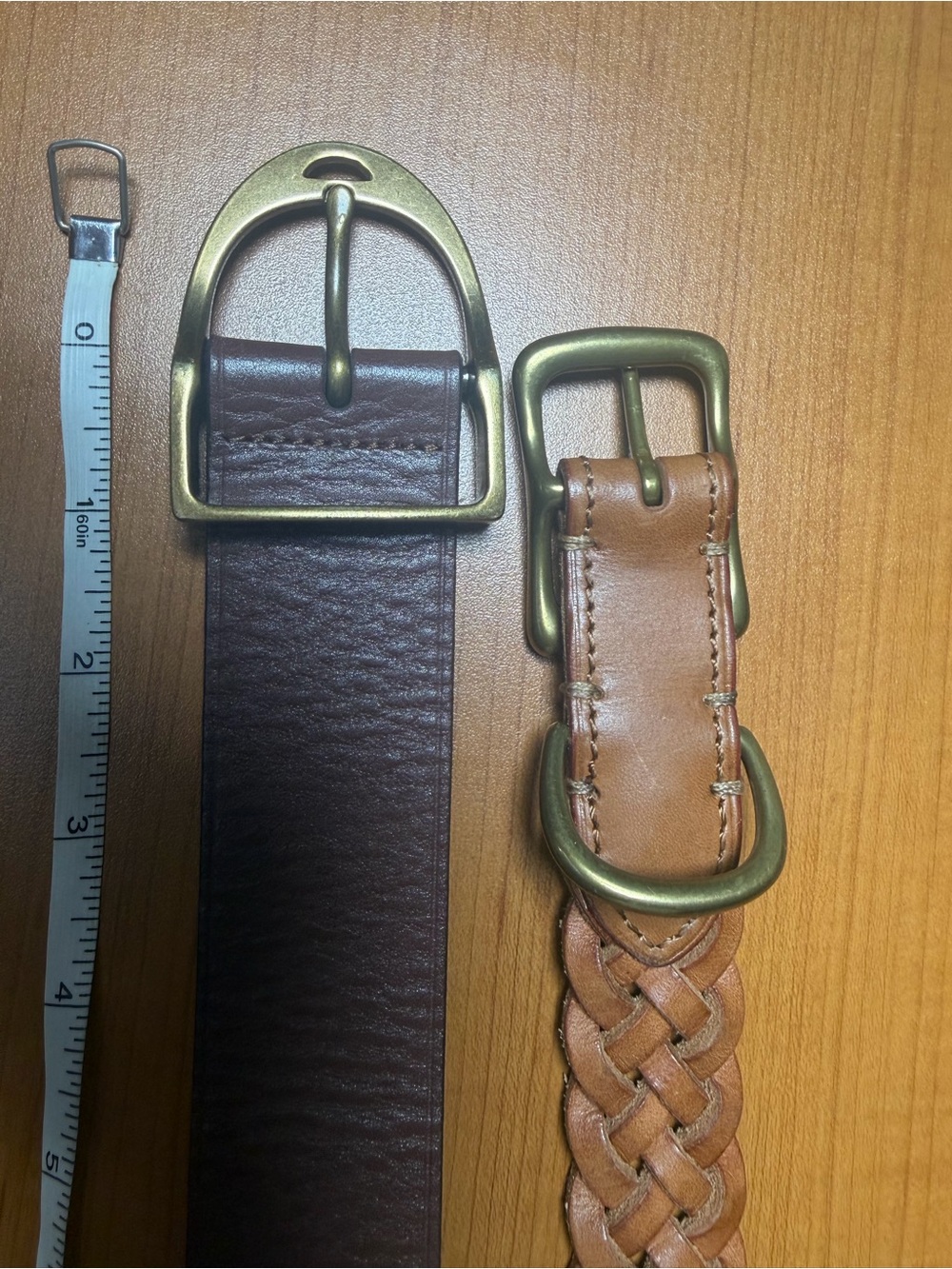 Polo raph Leather Braided & Smooth Belt Set - Tan and Dark Brown